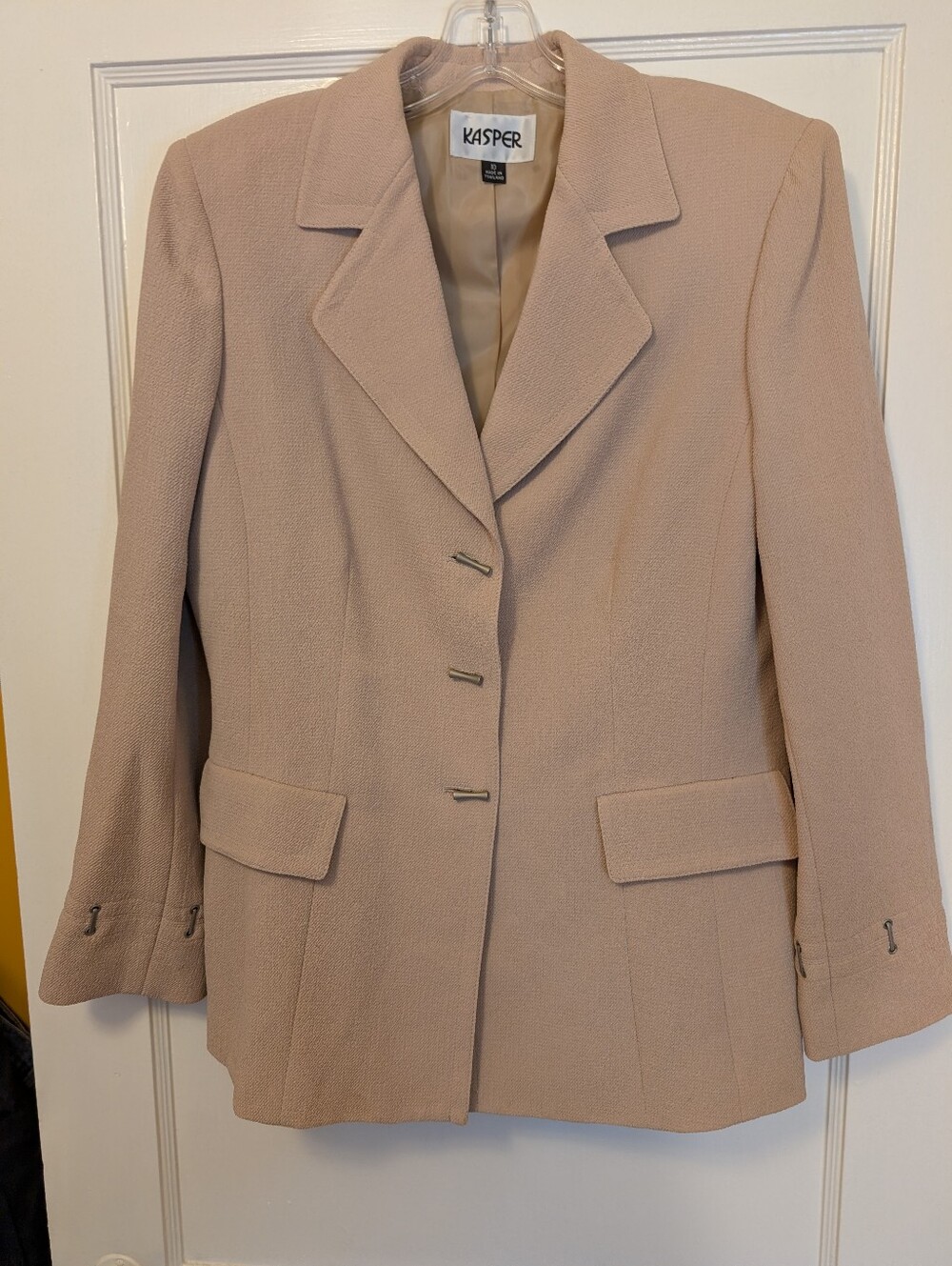 Kasper Size 10 Beige Skirt Suit Metal Toggle Blazer 2 Piece Career Set Vintage